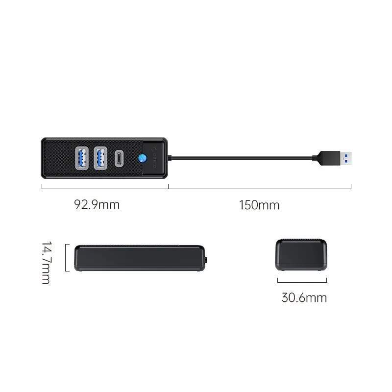 Orico хъб HUB USB3.0 3 port - 2 x USB3.0, 1 x Type C, Black - PWC2U-U3-015-BK - Image 345