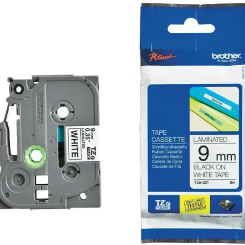 ЛЕНТА ЗА ЕТИКЕТНИ ПРИНТЕРИ BROTHER ТИП TZ - 9 mm x 800 m - BLACK ON WHITE TAPE - PN TZE221