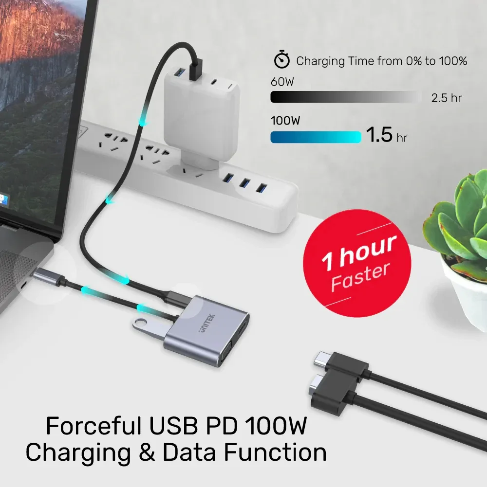 Unitek докинг станция Docking Station Type-C 4-in-1 - uHUB Q4+ Lite D1049A - USB-C PD100W x 1, HDMI x 1, VGA, USB2.0 x 1 - Image 250