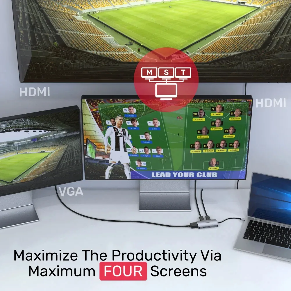 Unitek докинг станция Docking Station Type-C 5-in-1 - uHUB P5 Trio D1051A - USB-C PD100W x 1, HDMI x 2, VGA, USB3.0 x 1 - Image 249