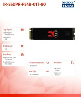 Alternative view of GOODRAM IRDM SSD 1TB M.2 PCIe 3x4 NVMe 2280 3200/3000