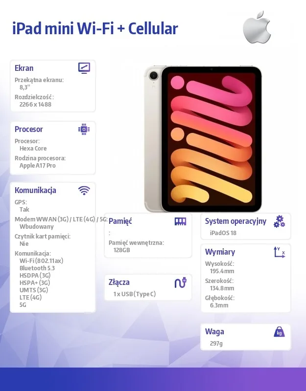 Apple iPad mini Wi-Fi + Cellular 128GB Starlight - Image 2