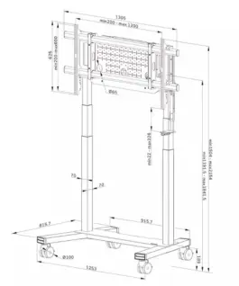 Alternative view of Neomounts FL55-975BL1 MOVE Lift XL TV trolley 75-115 - motorised 160kg 200x200-1200x600 h:119-184