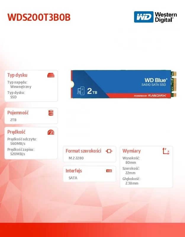 Western Digital SSD диск син 2TB SA510 M.2 2280 WDS200T3B0B - Image 4