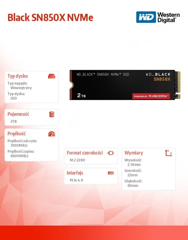 Western Digital SSD черен SN850X drive 2TB NVMe 2280 M2 - Image 5