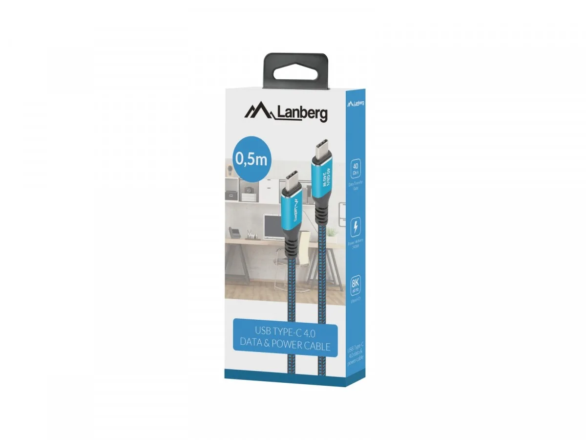 Lanberg кабел USB-C M/M USB4 0,5m 240W 8K 60Hz черен-blue - Image 5