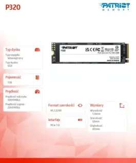 Alternative view of Patriot SSD 1TB P320 PCIe M.2 Gen3 x4 NVMe 3000/2200MB/s