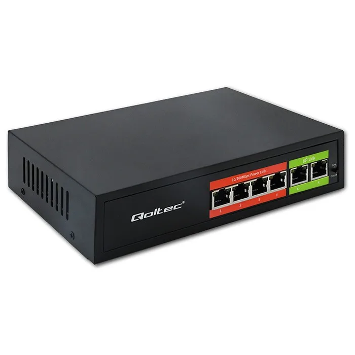 Qoltec FAST Ethernet PoE SWITCH 4xRJ45 2XRJ45 Uplink 65