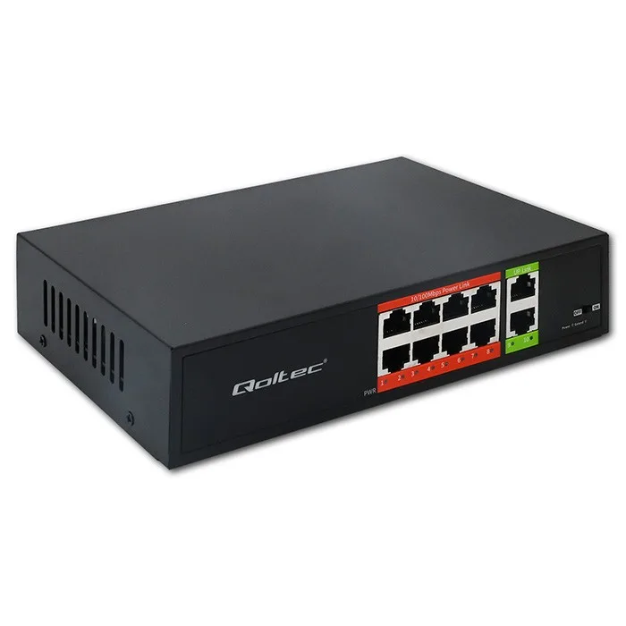 Qoltec FAST Ethernet PoE SWITCH 8xRJ45 2xRJ45 Uplink