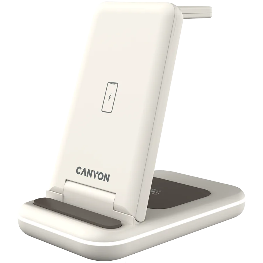 Зарядно за мобилен телефон CANYON wireless charger WS-304 15W 3in1 Cosmic Latte - Image 4