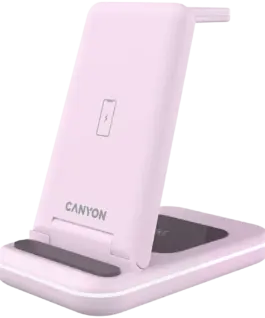 Alternative view of Зарядно за мобилен телефон CANYON wireless charger WS-304 15W 3in1 Iced Pink
