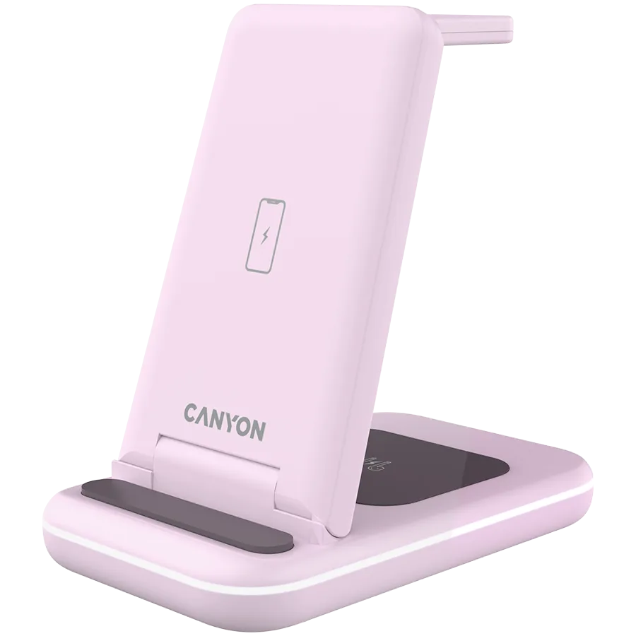 Зарядно за мобилен телефон CANYON wireless charger WS-304 15W 3in1 Iced Pink - Image 2