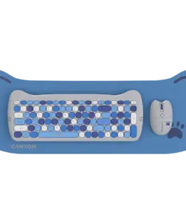 Клавиатура CANYON HSET-W6 EN Keyboard+Mouse Kitty Edition AAA+АА Wireless Blue