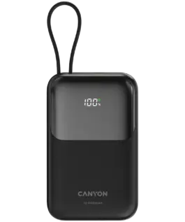 Външна батерия CANYON power bank OnPower 101 built-in cable 10000 mAh PD22.5W Black