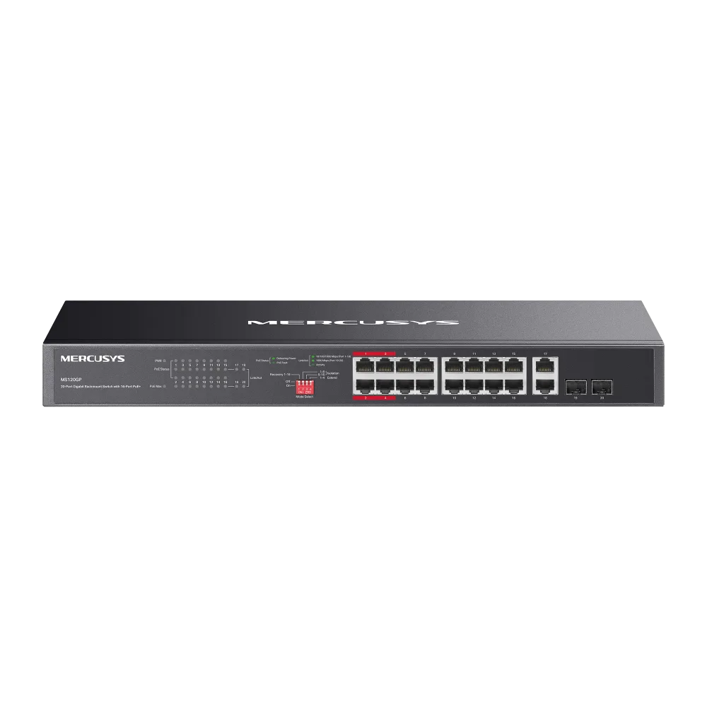 20-портов гигабитов комутатор за монтаж в шкаф Mercusys MS120GP с 16 PoE+ порта - Image 2
