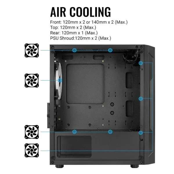 AeroCool кутия Case mATX - Trinity Mini-G-BK-v3 - 3 fans included, Tempered Glass - Image 275