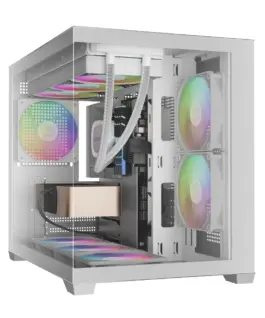 Gamdias кутия Case mATX - AURA GC10M v2 White - 3 x 120 mm A-RGB USB-C Tempered Glass