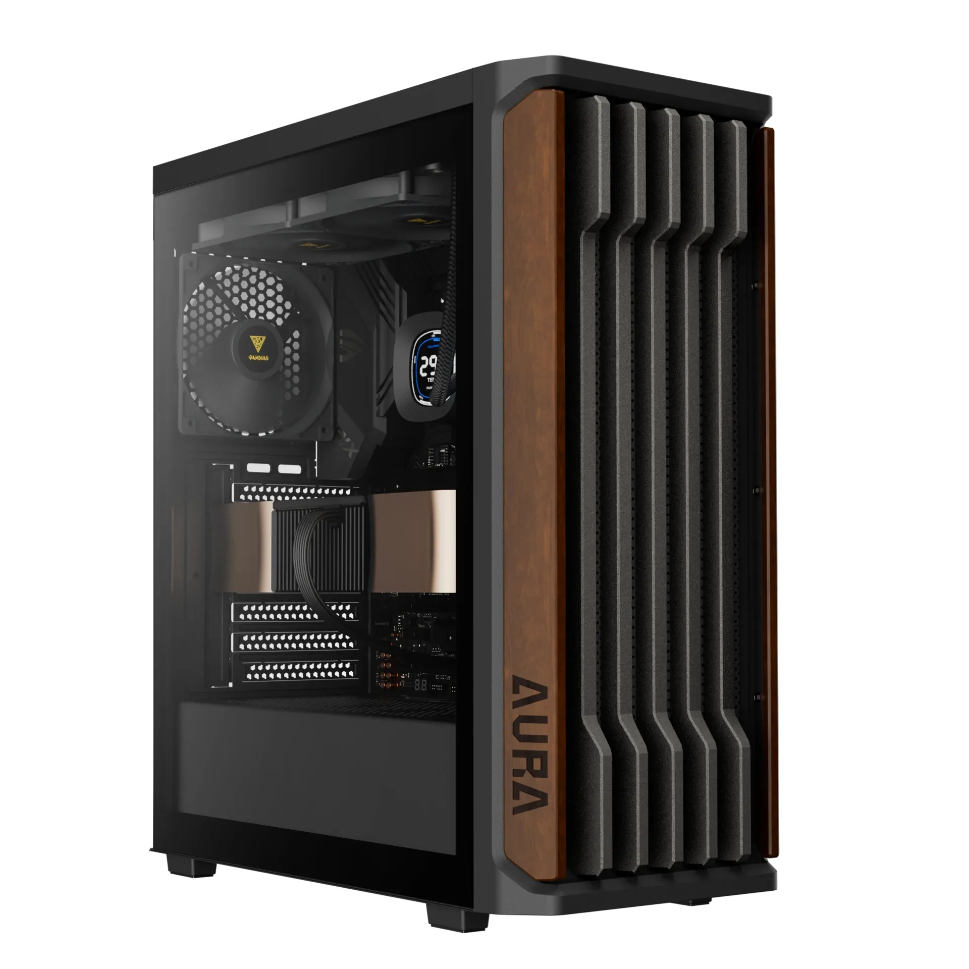 Gamdias кутия Case ATX - AURA GC11 Wood Black - USB-C
