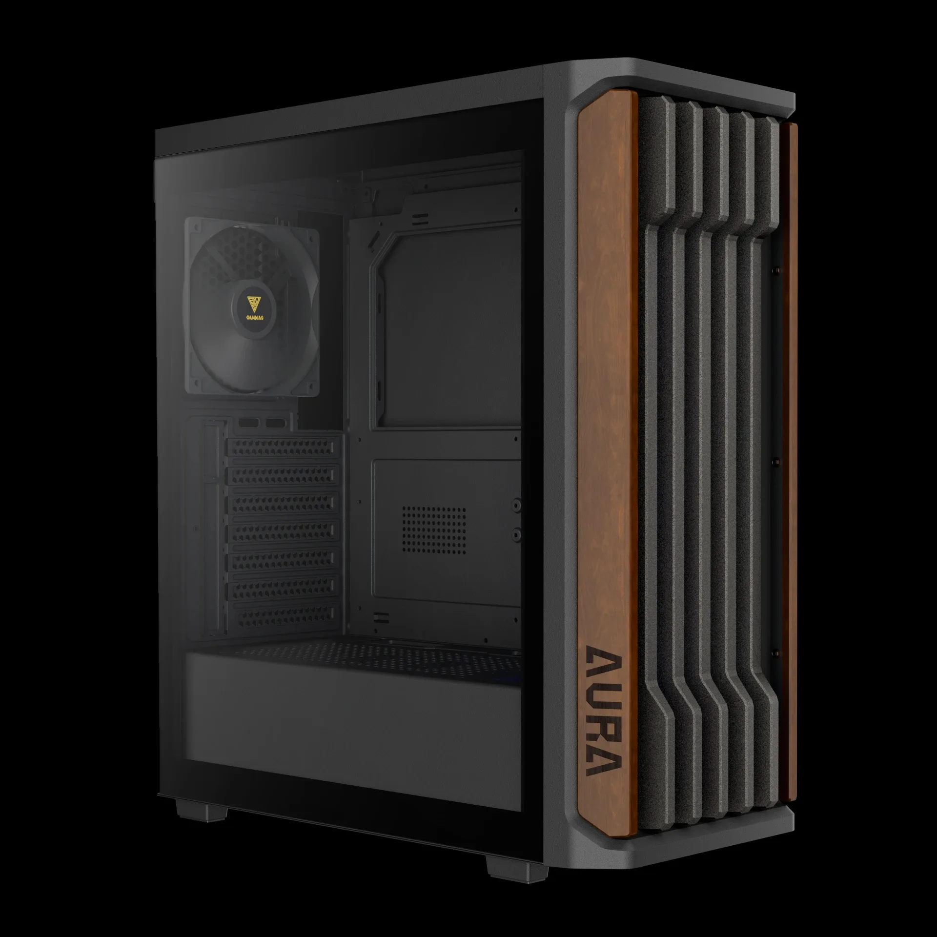 Gamdias кутия Case ATX - AURA GC11 Wood Black - USB-C - Image 2