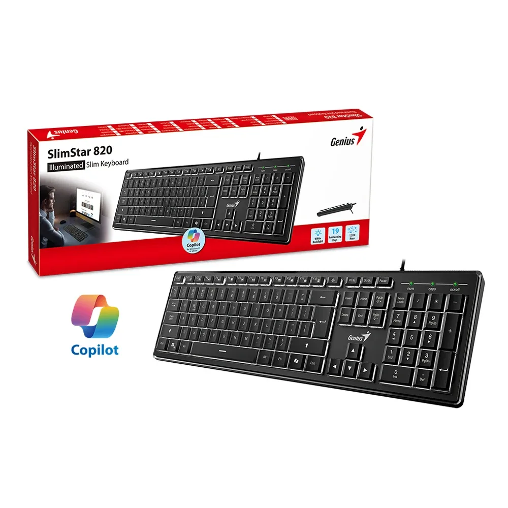 Genius клавиатура кирилизирана Keyboard SlimStar 820 Black - AI, Illuminated, Slim, BG, USB - Image 390