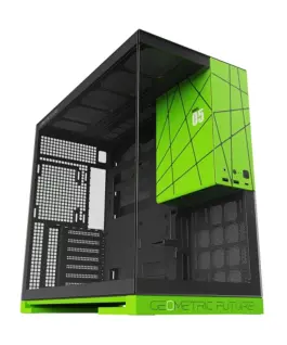 Alternative view of Geometric Future кутия Case EATX - Model 5 Black/Green, NVIDIA style limited edition - 5 x 140 mm aRGB fans included