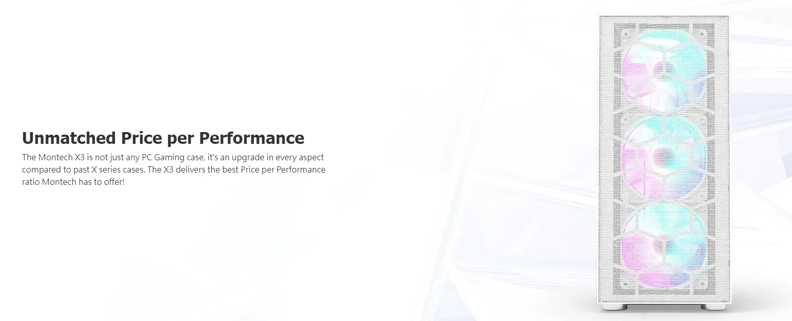 Montech кутия X3 MESH, Mid-tower Case, TG, 6 fixed RGB Fans, White - Image 43