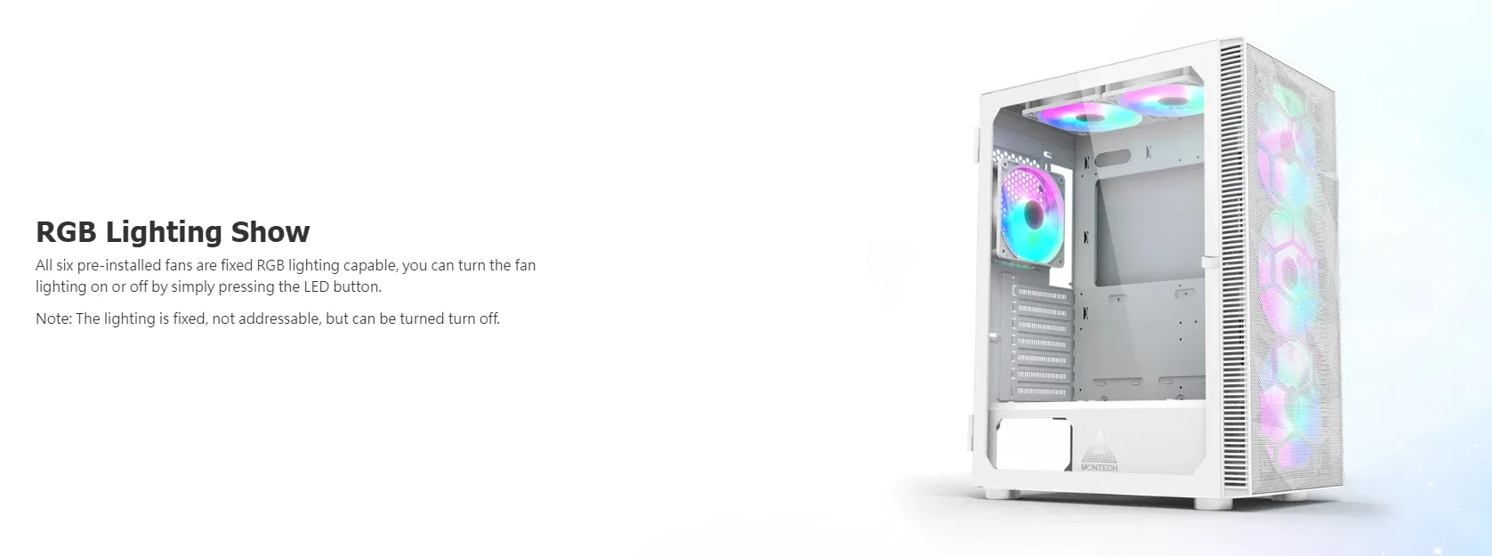 Montech кутия X3 MESH, Mid-tower Case, TG, 6 fixed RGB Fans, White - Image 45