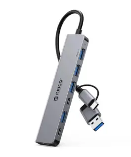 Orico хъб HUB USB-C/USB-A 7 port - USB-C x 2 USB3.0 x 1 USB2.0 x 4 Aluminium - YSA7-U3-GY