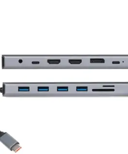 Alternative view of VCom докинг станция Docking Station USB-C 13-in-1 - CU4706 - HDMI x 2, DP, USB3.0 x 3, USB-C, USB2.0, RJ45, SD/TF, PD100W, Audio, L-Shape USB-C
