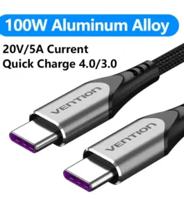 Vention Кабел USB 2.0 Type-C to Type-C – 1.0M Black 5A Fast Charge –