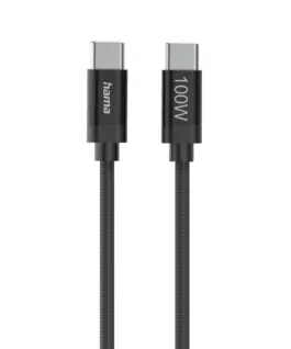 Hama Кабел за зареждане "Fabric" USB-C - USB-C 100 W 1.5 m Nylon black