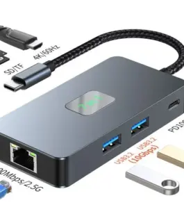 Alternative view of TB адаптер HUB USB C (7w1) HDMI USB SD/TF RJ45 (2500 Mbps) PD
