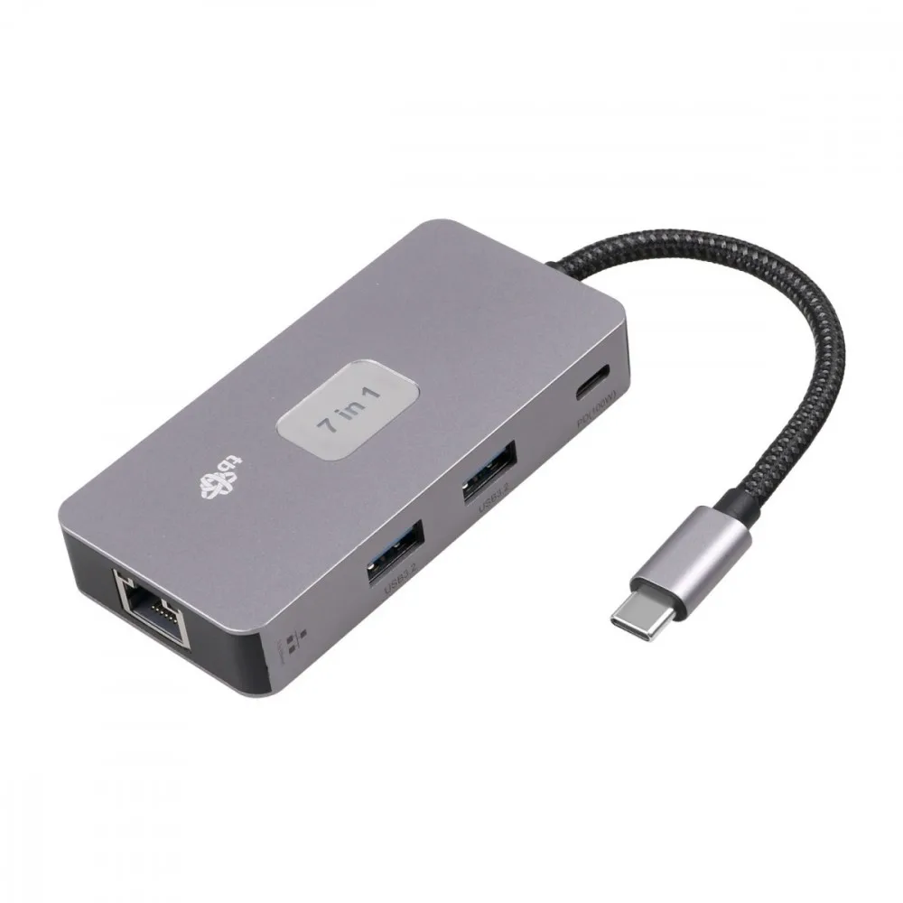 TB адаптер HUB USB C (7w1) HDMI USB SD/TF RJ45 (2500 Mbps) PD