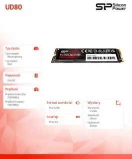 Silicon Power SSD UD80 250GB PCIe M.2 2280 Gen 3×4 3100/1100 MB/s