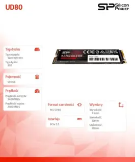 Silicon Power SSD UD80 500GB PCIe M.2 2280 Gen 3×4 3400/2300 MB/s