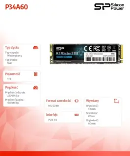 Alternative view of Silicon Power SSD drive P34A60 1TB PCIE M.2 NVMe 2200/1600 MB/s