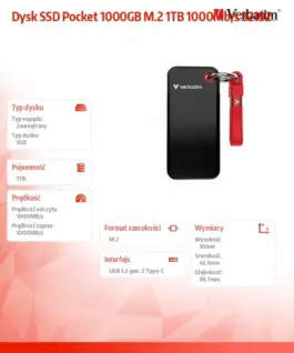 Verbatim SSD Pocket 1000GB M.2 1TB 1000Mb/s 32192