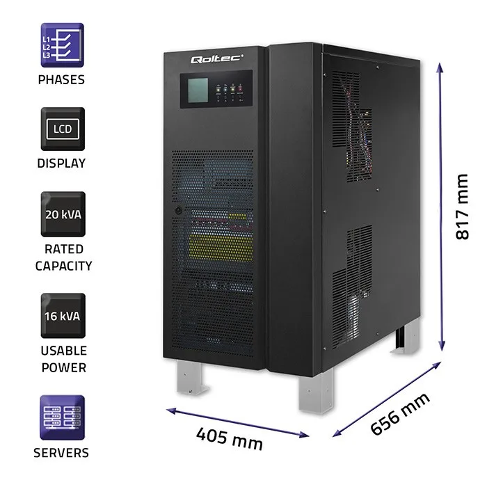 Qoltec 3phase UPS 20kVA 16kW LCD EPO SNMP USB - Image 2