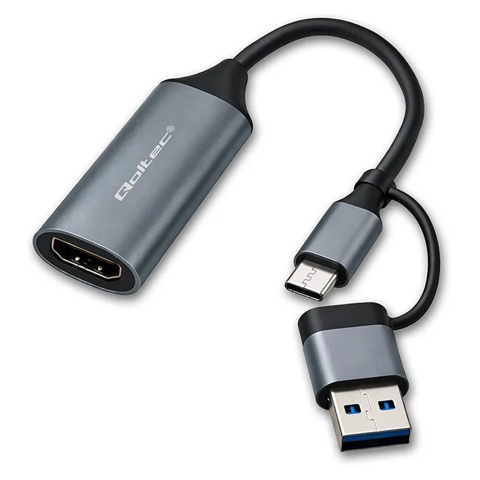 Qoltec адаптер USB C USB A HDMI 4K 30Hz aluminium