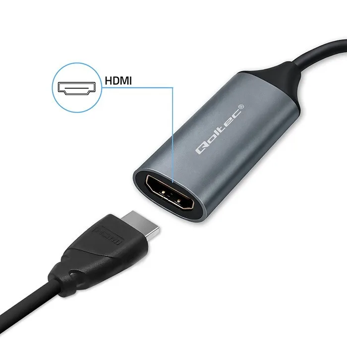 Qoltec адаптер USB C USB A HDMI 4K 30Hz aluminium - Image 2
