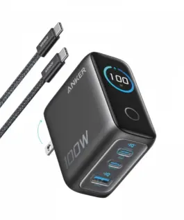 Anker зарядно USB-A + 2xUSB-C 100W SMART with display, dark сив