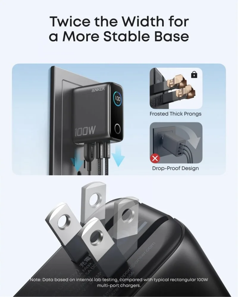 Anker зарядно USB-A + 2xUSB-C 100W SMART with display, dark сив - Image 4