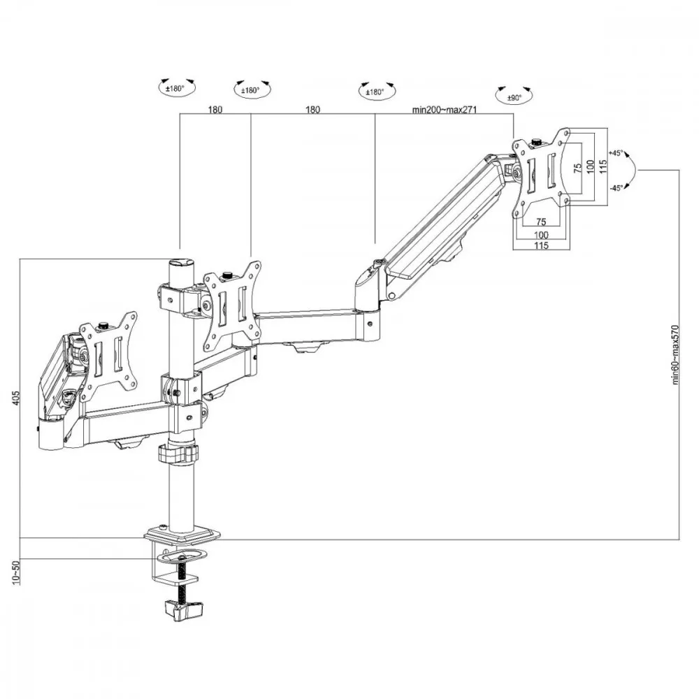 Maclean Maclean holder for 3 monitors 2-8kg MC-137 - Image 2