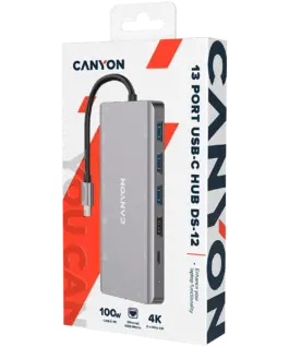 USB хъб CANYON hub DS-12 13in1 4k USB-C Dark Grey