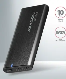 Alternative view of Чекмедже за диск AXAGON EEM2-SBC, M.2 SATA screwless RAW box, black, SuperSpeed USB-C 10 Gbps