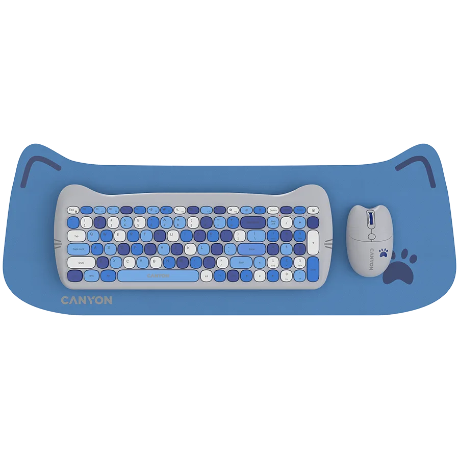 Клавиатура CANYON HSET-W6 EN Keyboard+Mouse Kitty Edition AAA+АА Wireless Blue