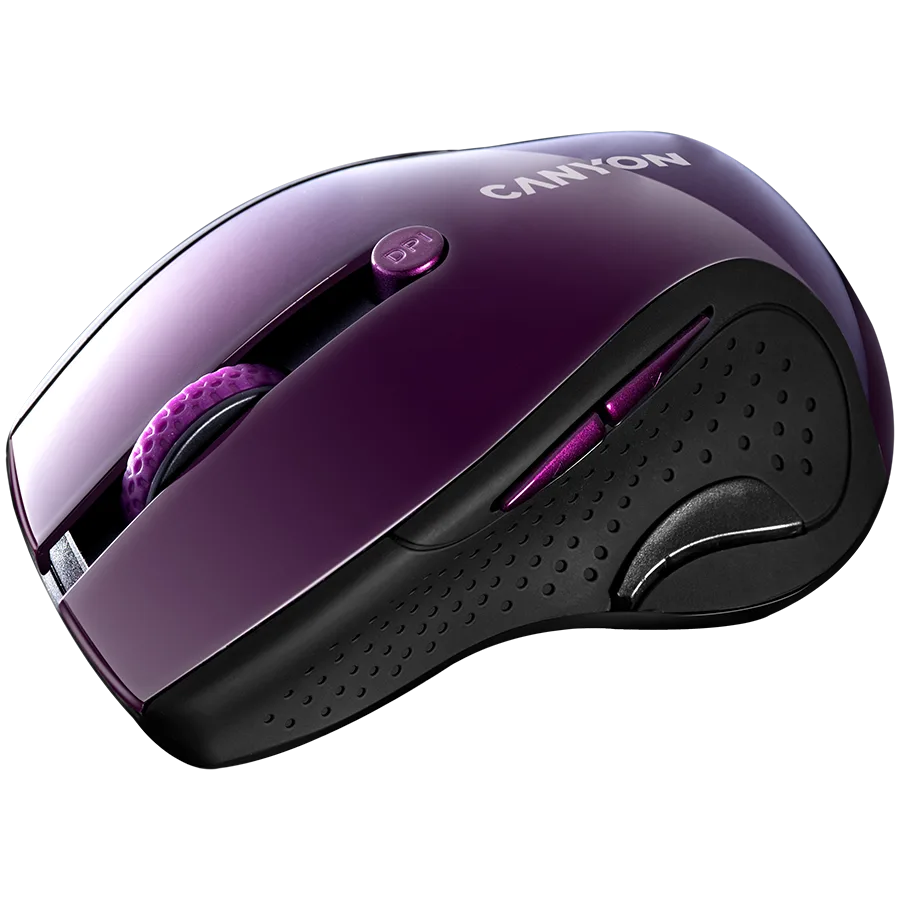 Безжична мишка CANYON 2.4Ghz wireless mouse, optical tracking - blue LED, 6 buttons, DPI 1000/1200/1600, Purple pearl glossy - Image 19