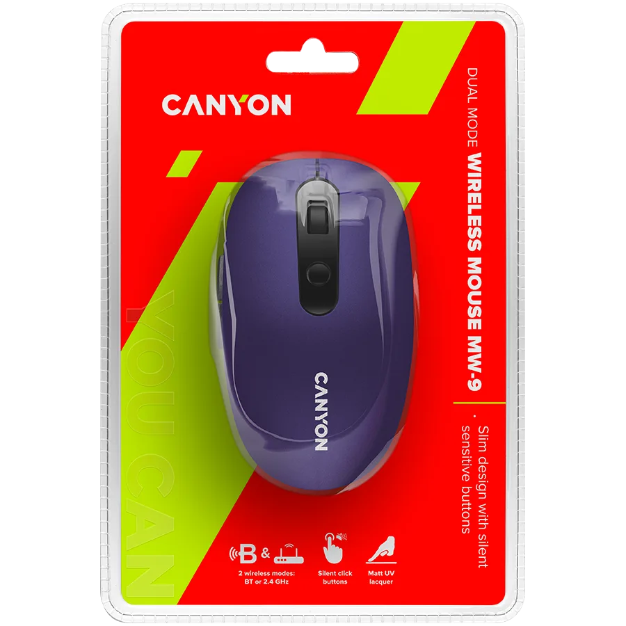 Безжична мишка CANYON mouse MW-9 Dual-mode Wireless Violet - Image 40
