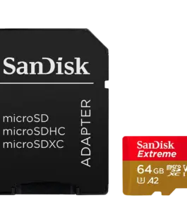 Карта памет SANDISK Extreme microSDXC 64GB + SD Adapter + 1 year RescuePRO Deluxe up to 170MB/s & 80MB/s Read/Write spee