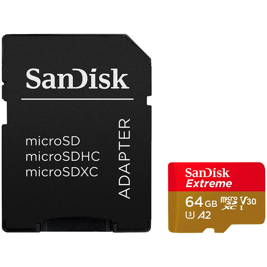 Карта памет SANDISK Extreme microSDXC 64GB + SD Adapter + 1 year RescuePRO Deluxe up to 170MB/s & 80MB/s Read/Write spee